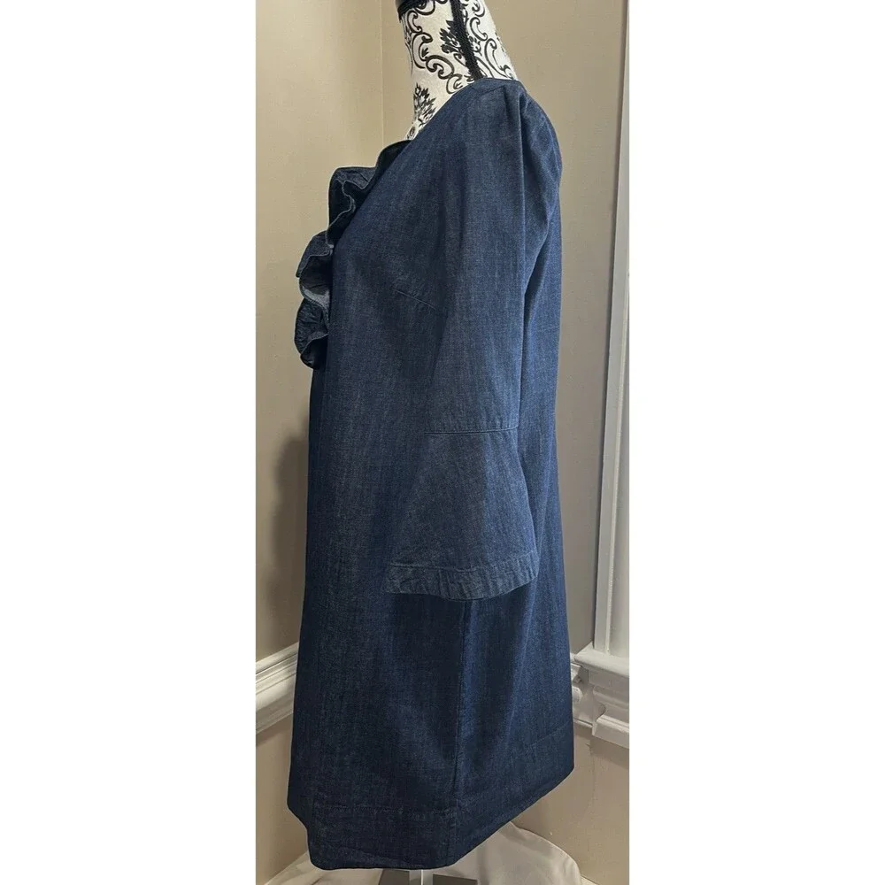 Draper James Denim Blue Chambray Ruffle Shift Dress Sz 8 Western Preppy Church - Picture 7 of 16